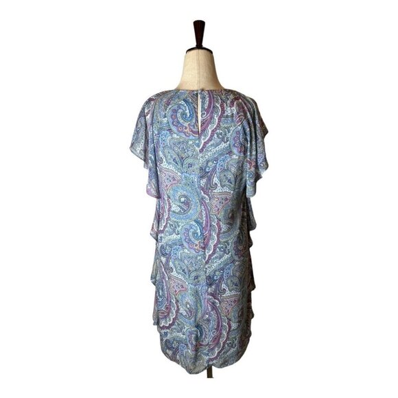 Lauren Ralph Lauren Blue And Purple Paisley Ruffle Detail Mini Shift Dress‎ 8P - Picture 3 of 11